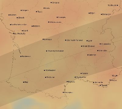 Map of the average cloud coverage across France for the solar eclipse of 02/27/2082