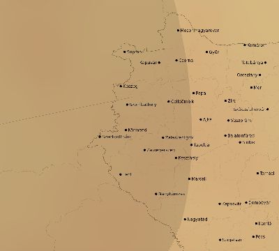 Map of the average cloud coverage across Hungary for the solar eclipse of 02/27/2082