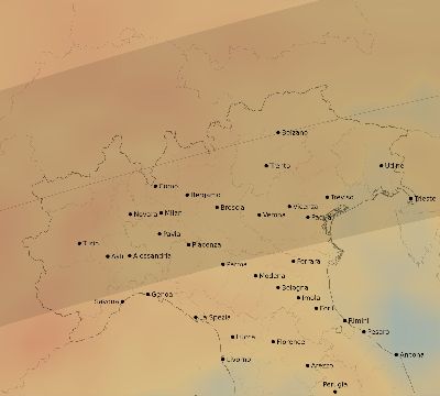 Map of the average cloud coverage across Italy for the solar eclipse of 02/27/2082
