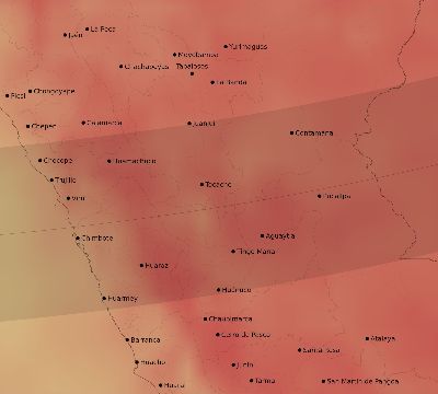 Map of the average cloud coverage across Peru for the solar eclipse of 02/27/2082