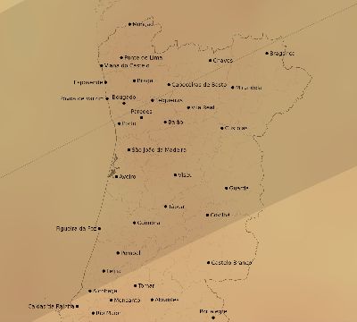 Map of the average cloud coverage across Portugal for the solar eclipse of 02/27/2082