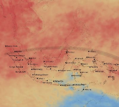 Map of the average cloud coverage across Indonesia for the solar eclipse of 08/24/2082