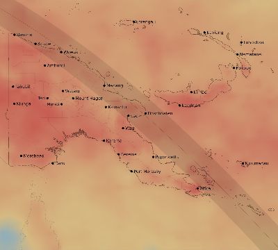 Map of the average cloud coverage across Papua New Guinea for the solar eclipse of 08/24/2082