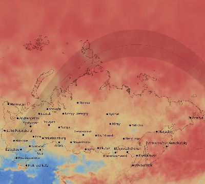 Map of the average cloud coverage across Russia for the solar eclipse of 07/03/2084