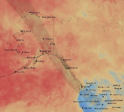 Map of the average cloud coverage across United States for the solar eclipse of 07/03/2084