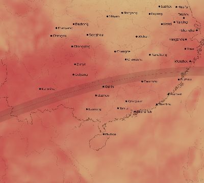 Map of the average cloud coverage across China for the solar eclipse of 06/22/2085