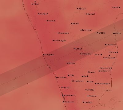 Map of the average cloud coverage across India for the solar eclipse of 06/22/2085