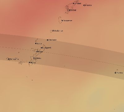 Map of the average cloud coverage across Japan for the solar eclipse of 06/22/2085