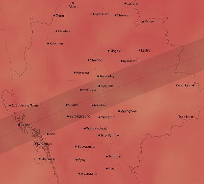Map of the average cloud coverage across Myanmar for the solar eclipse of 06/22/2085