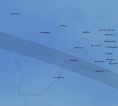 Map of the average cloud coverage across Botswana for the solar eclipse of 06/11/2086