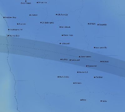 Map of the average cloud coverage across Namibia for the solar eclipse of 06/11/2086