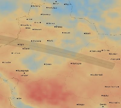 Map of the average cloud coverage across China for the solar eclipse of 04/21/2088