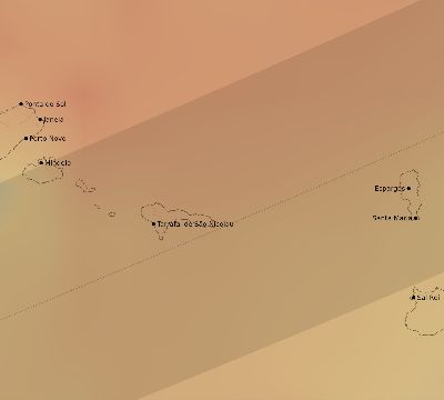 Map of the average cloud coverage across Cape Verde for the solar eclipse of 04/21/2088