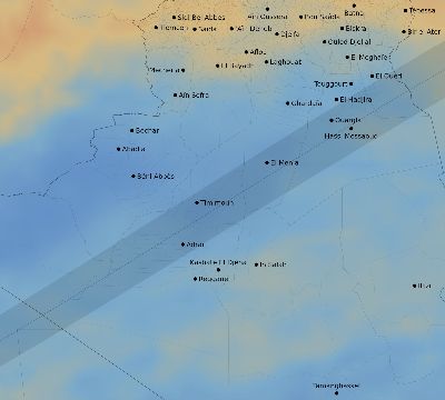 Map of the average cloud coverage across Algeria for the solar eclipse of 04/21/2088