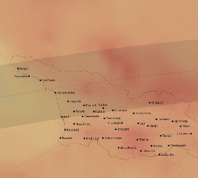 Map of the average cloud coverage across Georgia for the solar eclipse of 04/21/2088