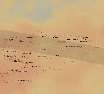 Map of the average cloud coverage across Kyrgyzstan for the solar eclipse of 04/21/2088