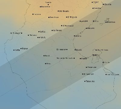 Map of the average cloud coverage across Tunisia for the solar eclipse of 04/21/2088