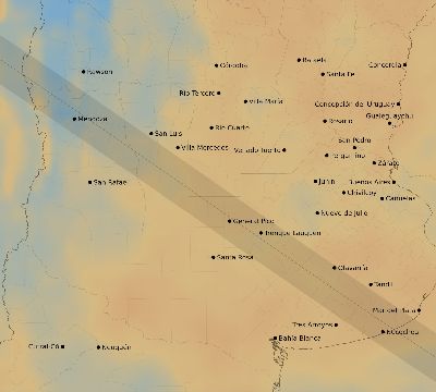 Map of the average cloud coverage across Argentina for the solar eclipse of 10/14/2088