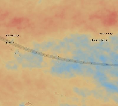 Map of the average cloud coverage across Kiribati for the solar eclipse of 10/04/2089