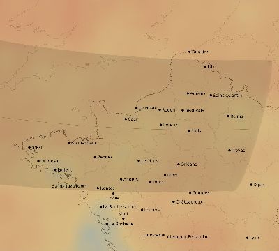 Map of the average cloud coverage across France for the solar eclipse of 09/23/2090
