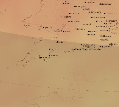 Map of the average cloud coverage across United Kingdom for the solar eclipse of 09/23/2090