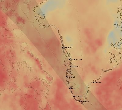 Map of the average cloud coverage across Greenland for the solar eclipse of 09/23/2090