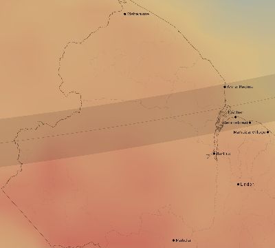 Map of the average cloud coverage across Guyana for the solar eclipse of 02/07/2092