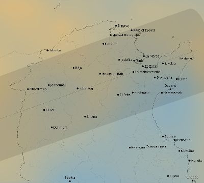 Map of the average cloud coverage across Tunisia for the solar eclipse of 02/07/2092