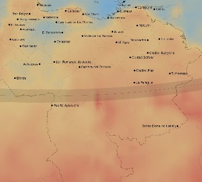 Map of the average cloud coverage across Venezuela for the solar eclipse of 02/07/2092