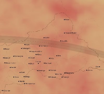 Map of the average cloud coverage across Central African Republic for the solar eclipse of 08/03/2092