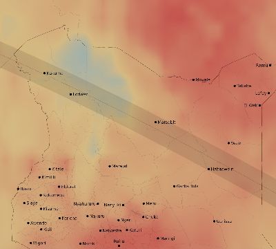 Map of the average cloud coverage across Kenya for the solar eclipse of 08/03/2092