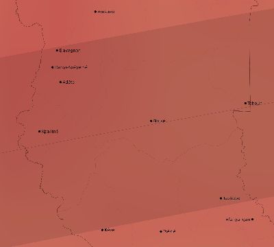 Map of the average cloud coverage across Togo for the solar eclipse of 08/03/2092
