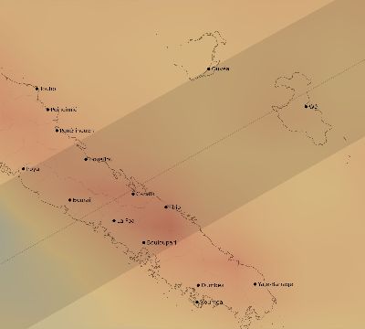 Map of the average cloud coverage across New Caledonia for the solar eclipse of 01/27/2093