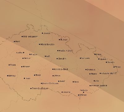 Map of the average cloud coverage across Czechia for the solar eclipse of 07/23/2093