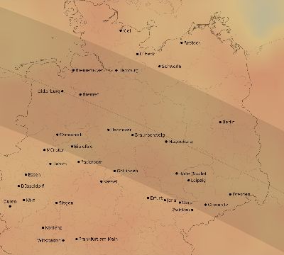 Map of the average cloud coverage across Germany for the solar eclipse of 07/23/2093