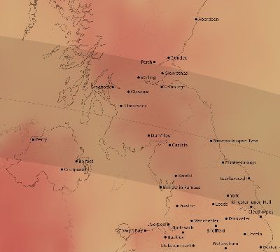 Map of the average cloud coverage across United Kingdom for the solar eclipse of 07/23/2093