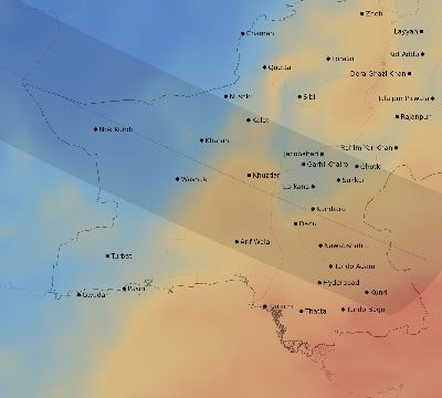 Map of the average cloud coverage across Pakistan for the solar eclipse of 07/23/2093