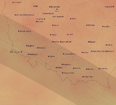 Map of the average cloud coverage across Poland for the solar eclipse of 07/23/2093