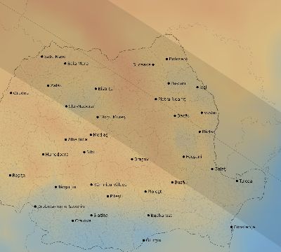 Map of the average cloud coverage across Romania for the solar eclipse of 07/23/2093