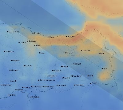 Map of the average cloud coverage across Turkey for the solar eclipse of 07/23/2093