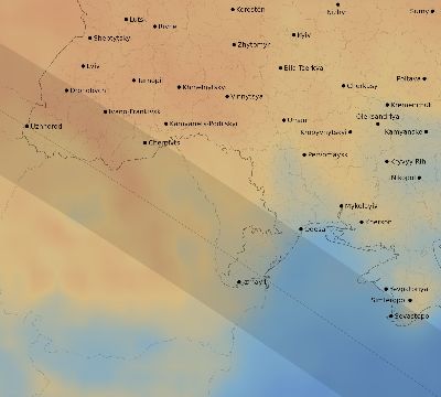 Map of the average cloud coverage across Ukraine for the solar eclipse of 07/23/2093