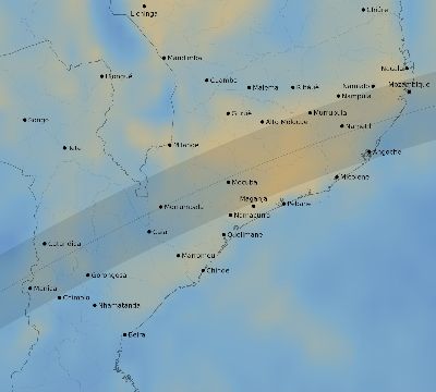 Map of the average cloud coverage across Mozambique for the solar eclipse of 06/02/2095