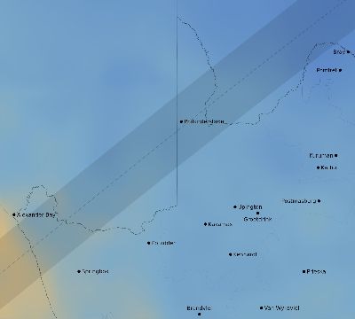 Map of the average cloud coverage across South Africa for the solar eclipse of 06/02/2095