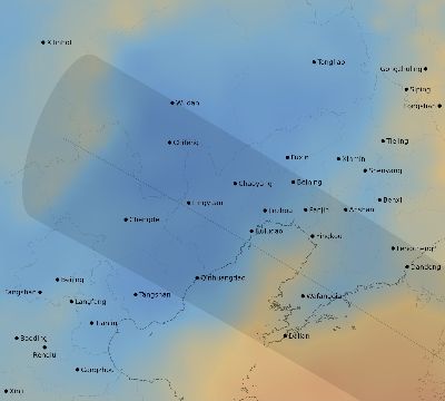 Map of the average cloud coverage across China for the solar eclipse of 11/27/2095