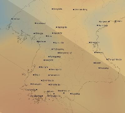 Map of the average cloud coverage across North Korea for the solar eclipse of 11/27/2095