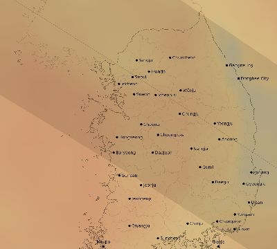 Map of the average cloud coverage across South Korea for the solar eclipse of 11/27/2095