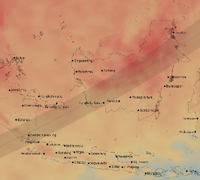 Map of the average cloud coverage across Indonesia for the solar eclipse of 05/22/2096