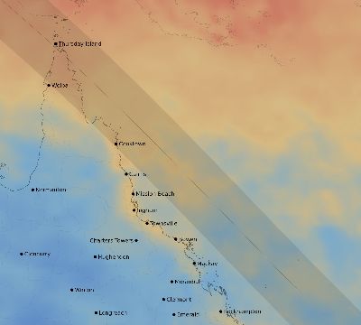 Map of the average cloud coverage across Australia for the solar eclipse of 11/15/2096