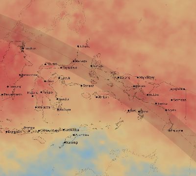 Map of the average cloud coverage across Indonesia for the solar eclipse of 11/15/2096
