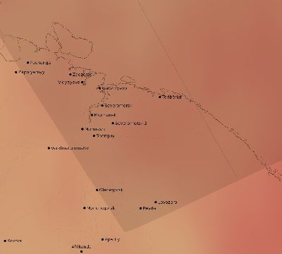 Map of the average cloud coverage across Russia for the solar eclipse of 05/11/2097